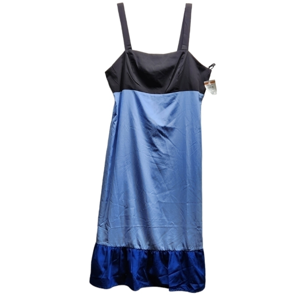 Tash + Sophie Womens Size L Midi Strap Dress Blue Black Colorblock Nordsrtom